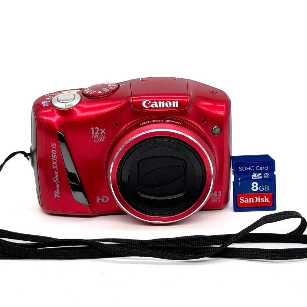 Canon PowerShot SX150 IS Red 14.1MP Digital Camera 12x Optical Zoom HD 8GB SD